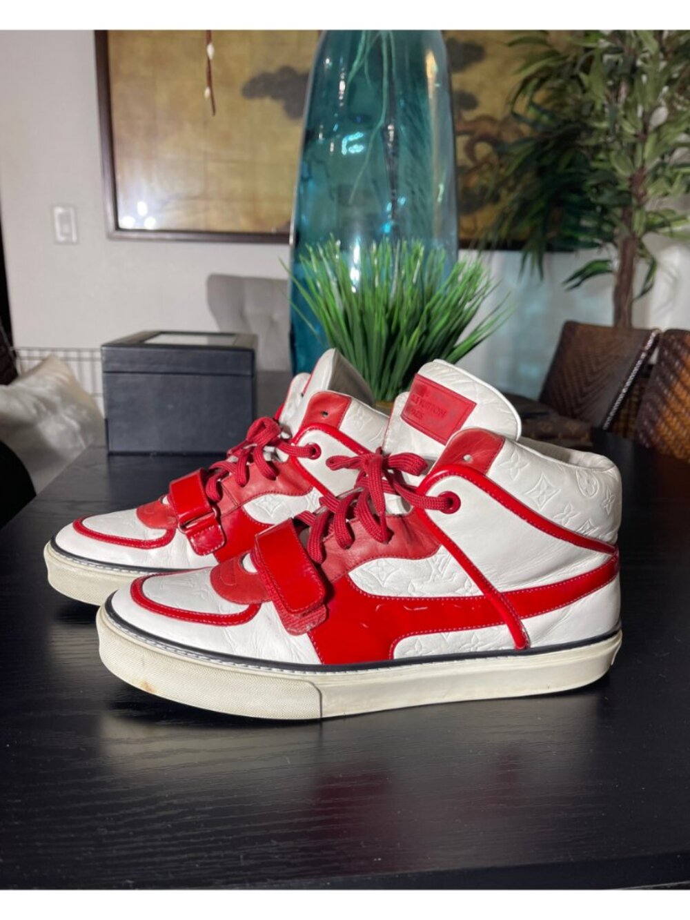 Louis Vuitton Tower Monogram High Top Sneakers White Red Men's LV 8 G01029